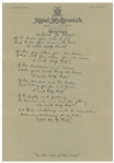 Moe Howard Handwritten Poem to His Wife, Entitled Whose to blame -- 7.25 x 10.5 on Hotel McCormick Stationery in Chicago -- Separation Starting at Folds & Closed Tear at Bottom, Good Condition